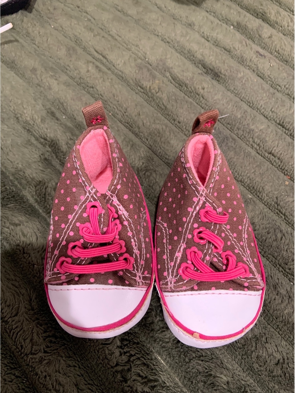Brown and pink polka dot baby high-top shoes - Picture 1 of 3